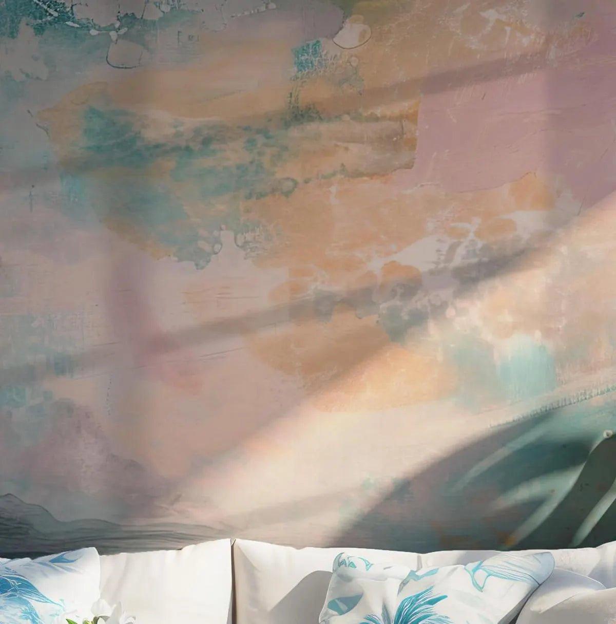 Seascape Art Peel and Stick Mural - Abstract Wallpaper Ocean Waves Rising Sun Decor BV212