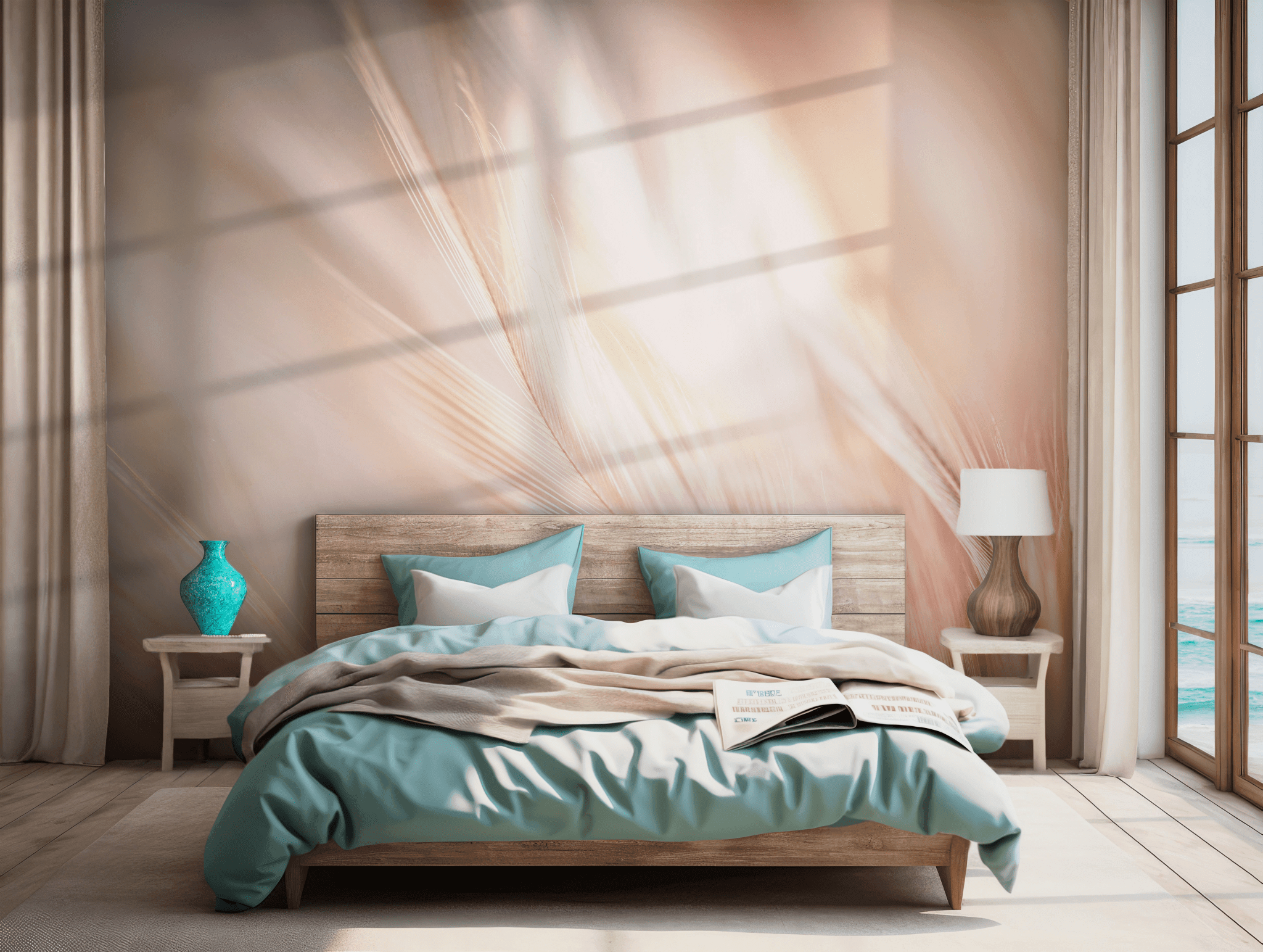 Beige and Peach Tones Wallpaper - Peel and Stick Wall Mural - Warm Abstract Feather Dreamy BV343