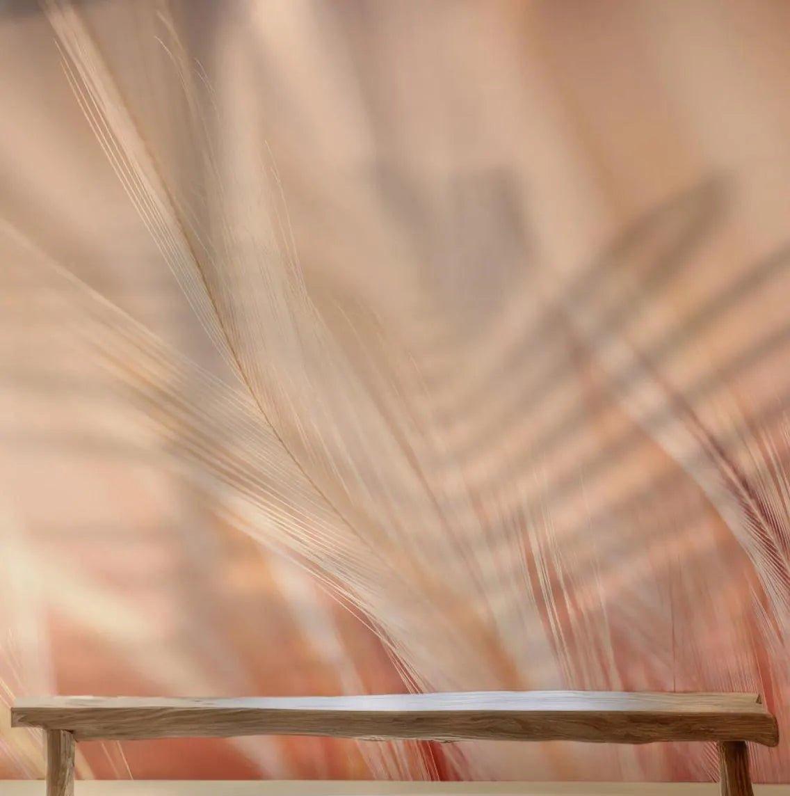 Beige and Peach Tones Wallpaper - Peel and Stick Wall Mural - Warm Abstract Feather Dreamy BV343