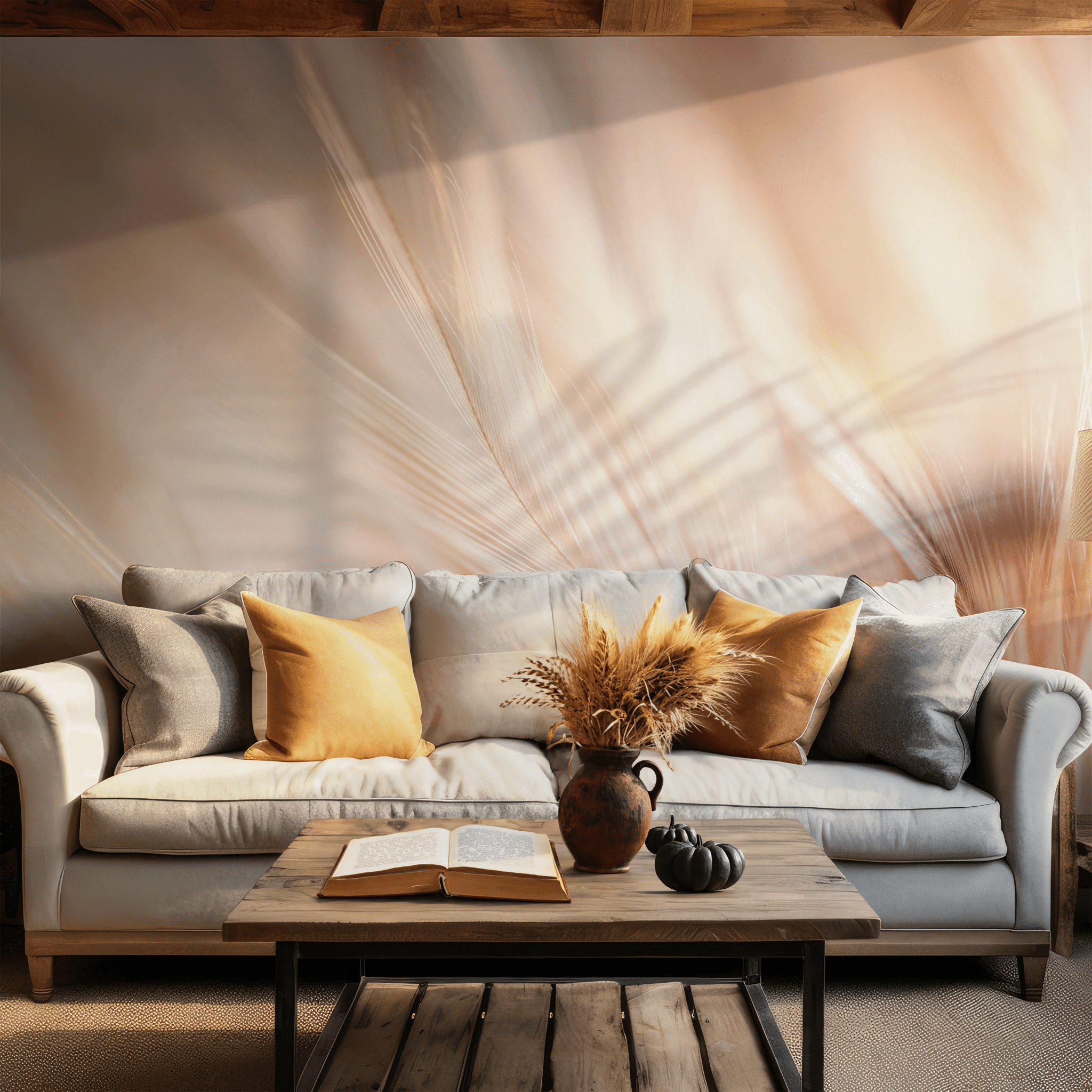 Beige and Peach Tones Wallpaper - Peel and Stick Wall Mural - Warm Abstract Feather Dreamy BV343