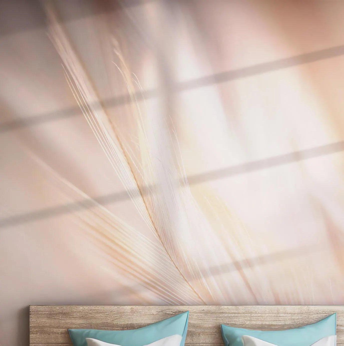 Beige and Peach Tones Wallpaper - Peel and Stick Wall Mural - Warm Abstract Feather Dreamy BV343