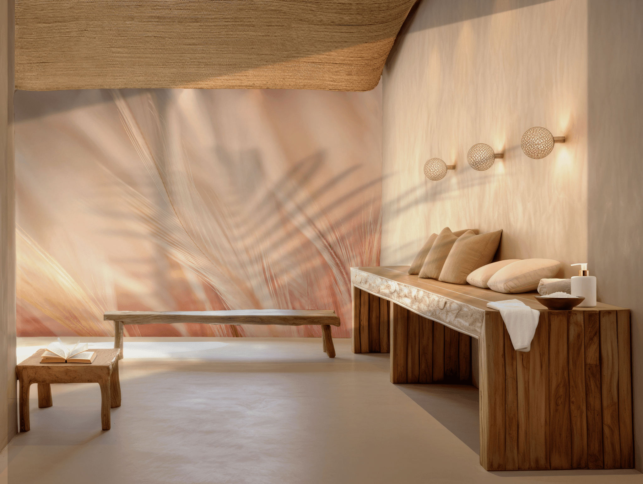 Beige and Peach Tones Wallpaper - Peel and Stick Wall Mural - Warm Abstract Feather Dreamy BV343