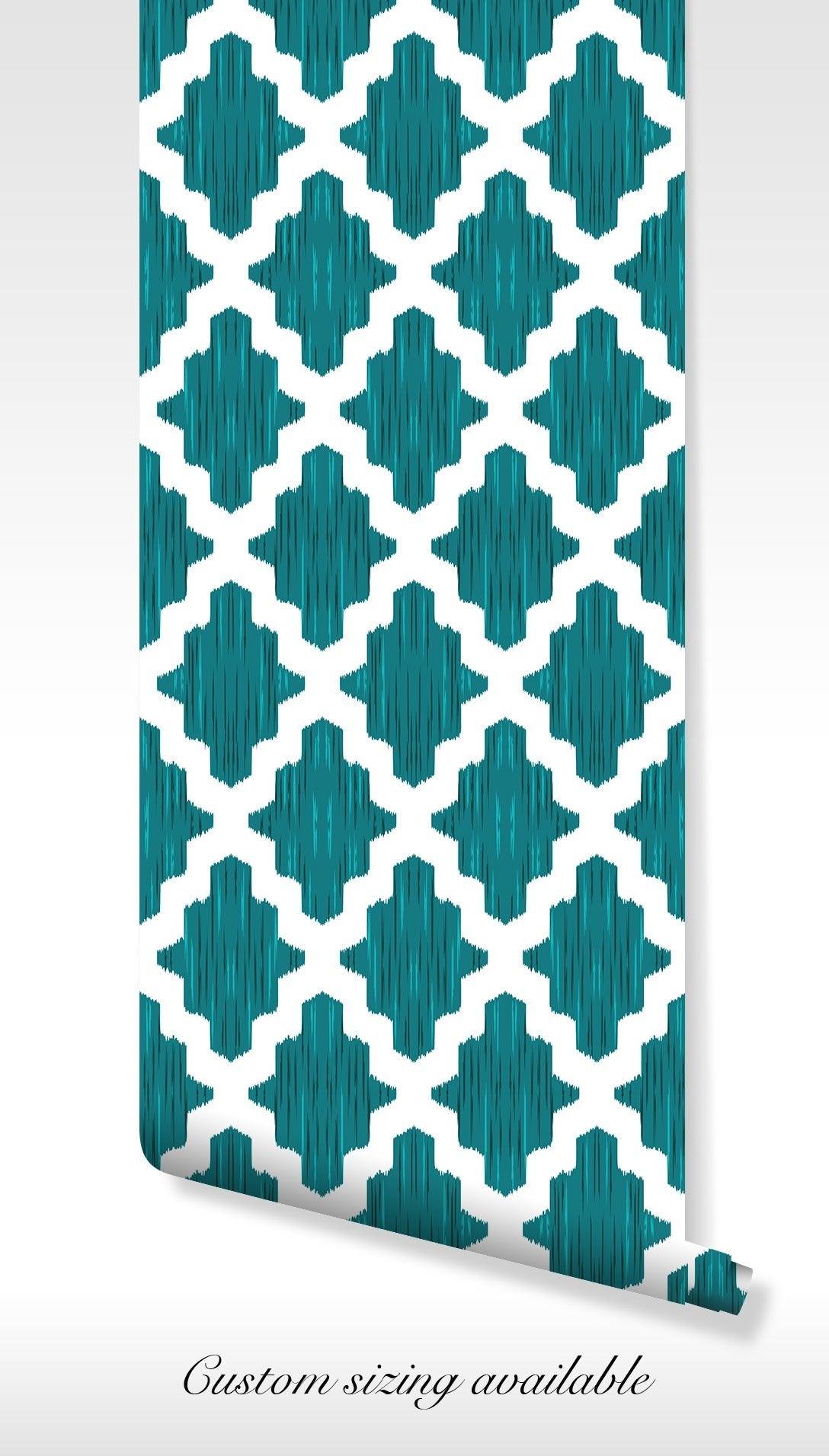 Teal Geometric Modern Wallpaper - Self Adhesive - Eclectic Stylish Tribal Boho BV234
