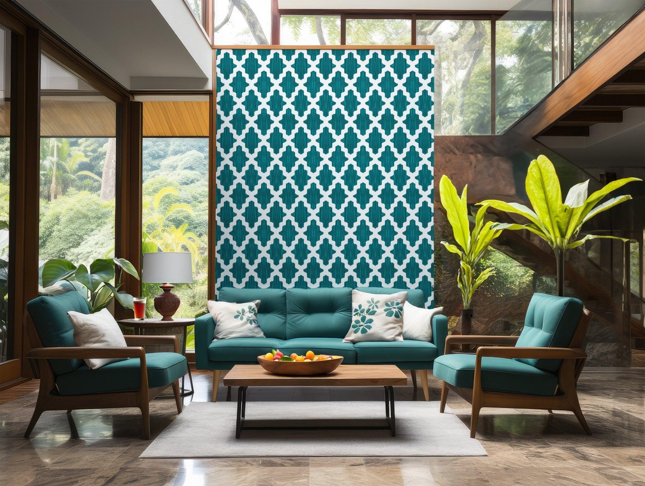 Teal Geometric Modern Wallpaper - Self Adhesive - Eclectic Stylish Tribal Boho BV234