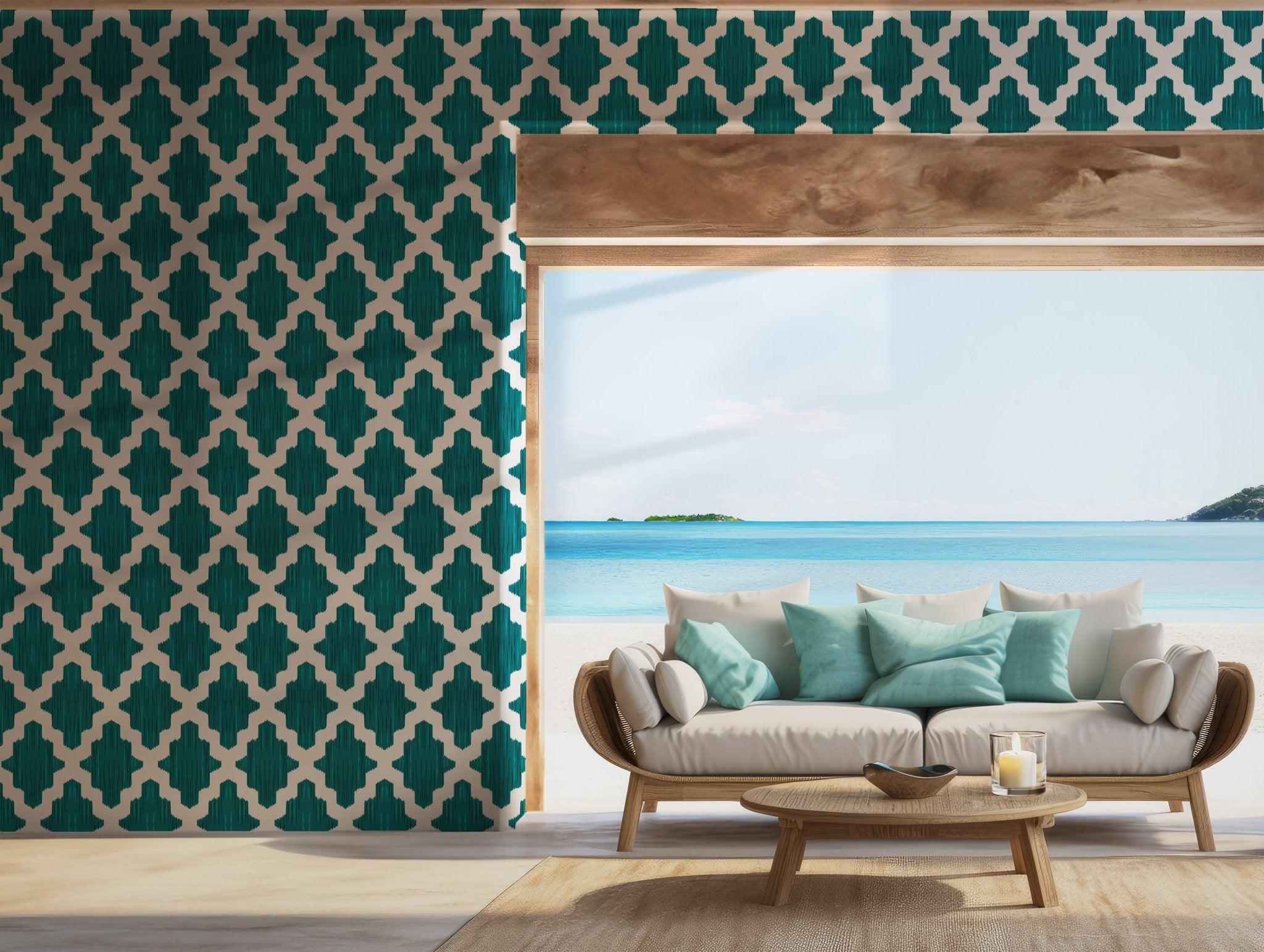 Teal Geometric Modern Wallpaper - Self Adhesive - Eclectic Stylish Tribal Boho BV234