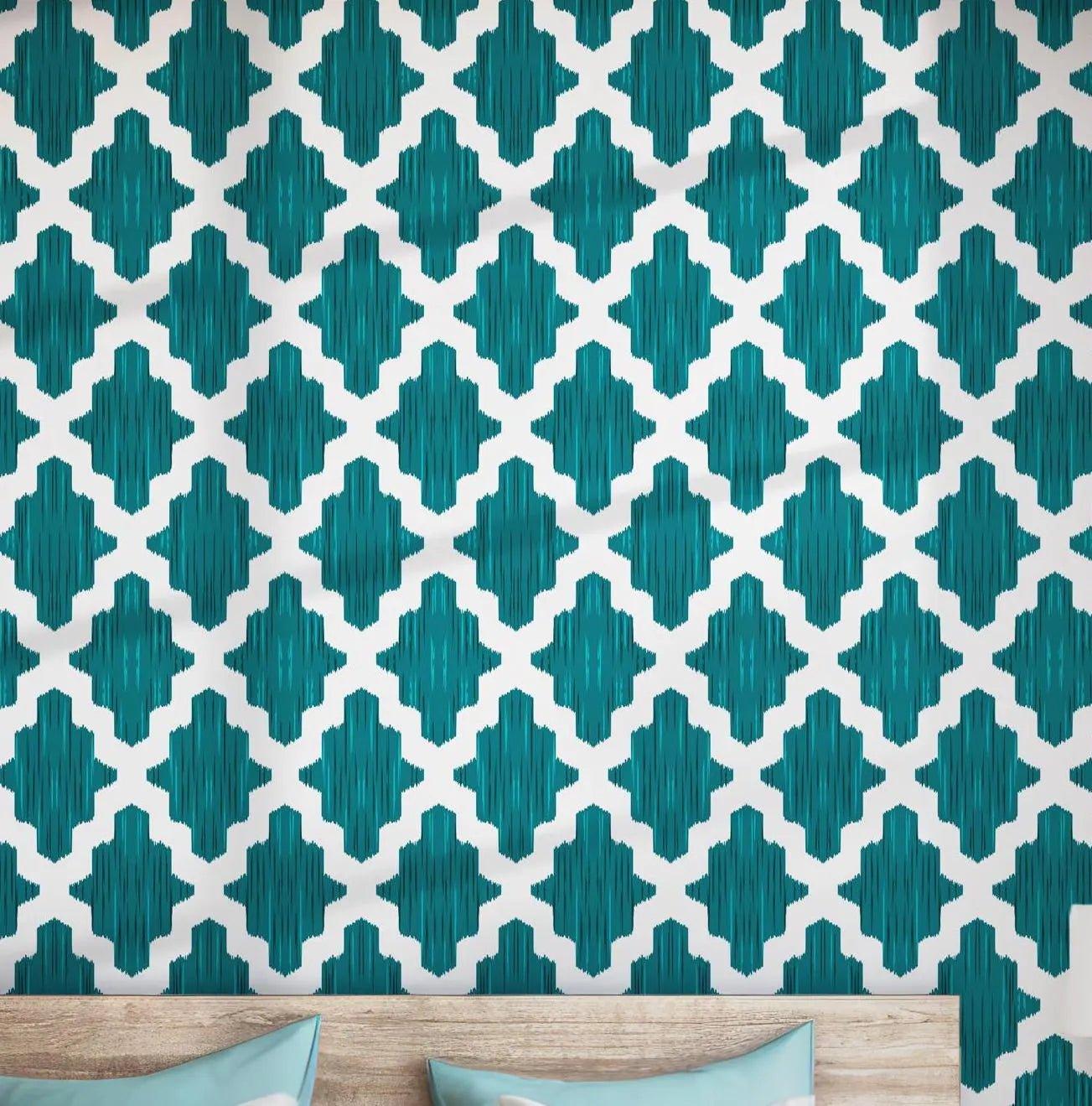 Teal Geometric Modern Wallpaper - Self Adhesive - Eclectic Stylish Tribal Boho BV234