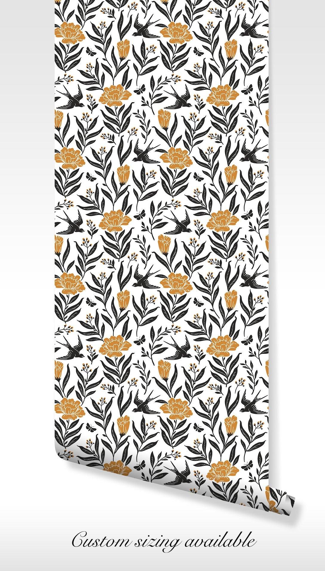Tropical Bird Wallpaper - Self Adhesive Peel and Stick - Green Leaves Jungle Flowers BV113