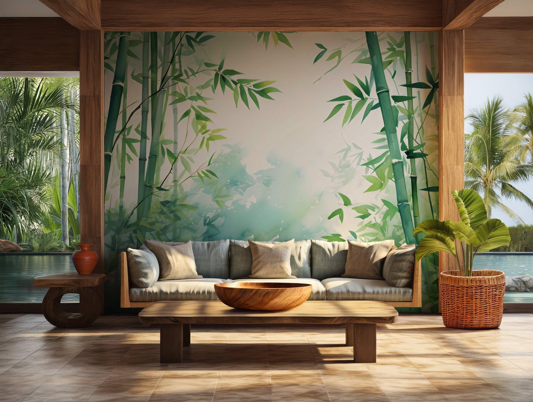 Tropical Jungle Self Adhesive Wall Art Mural - Bamboo Poles Nature Botanical Wallpaper Decor BV107
