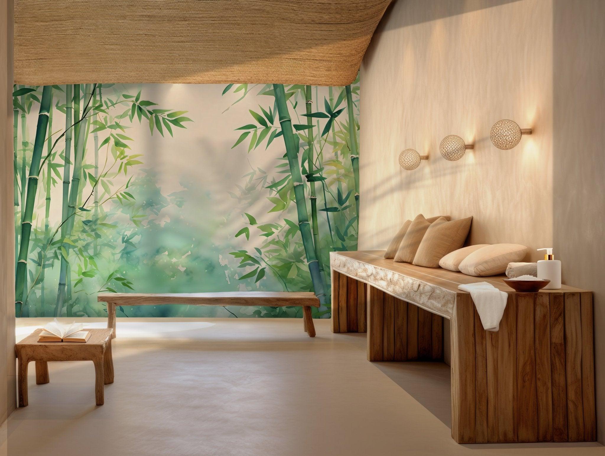Tropical Jungle Self Adhesive Wall Art Mural - Bamboo Poles Nature Botanical Wallpaper Decor BV107