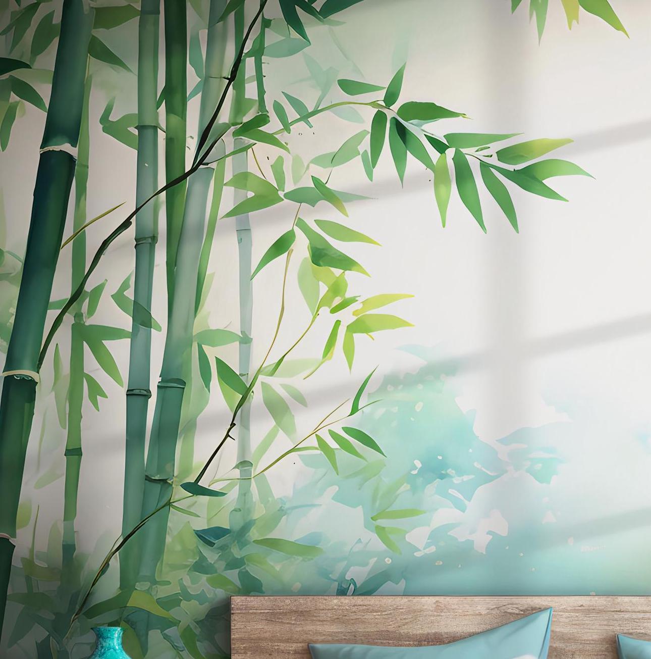 Tropical Jungle Self Adhesive Wall Art Mural - Bamboo Poles Nature Botanical Wallpaper Decor BV107