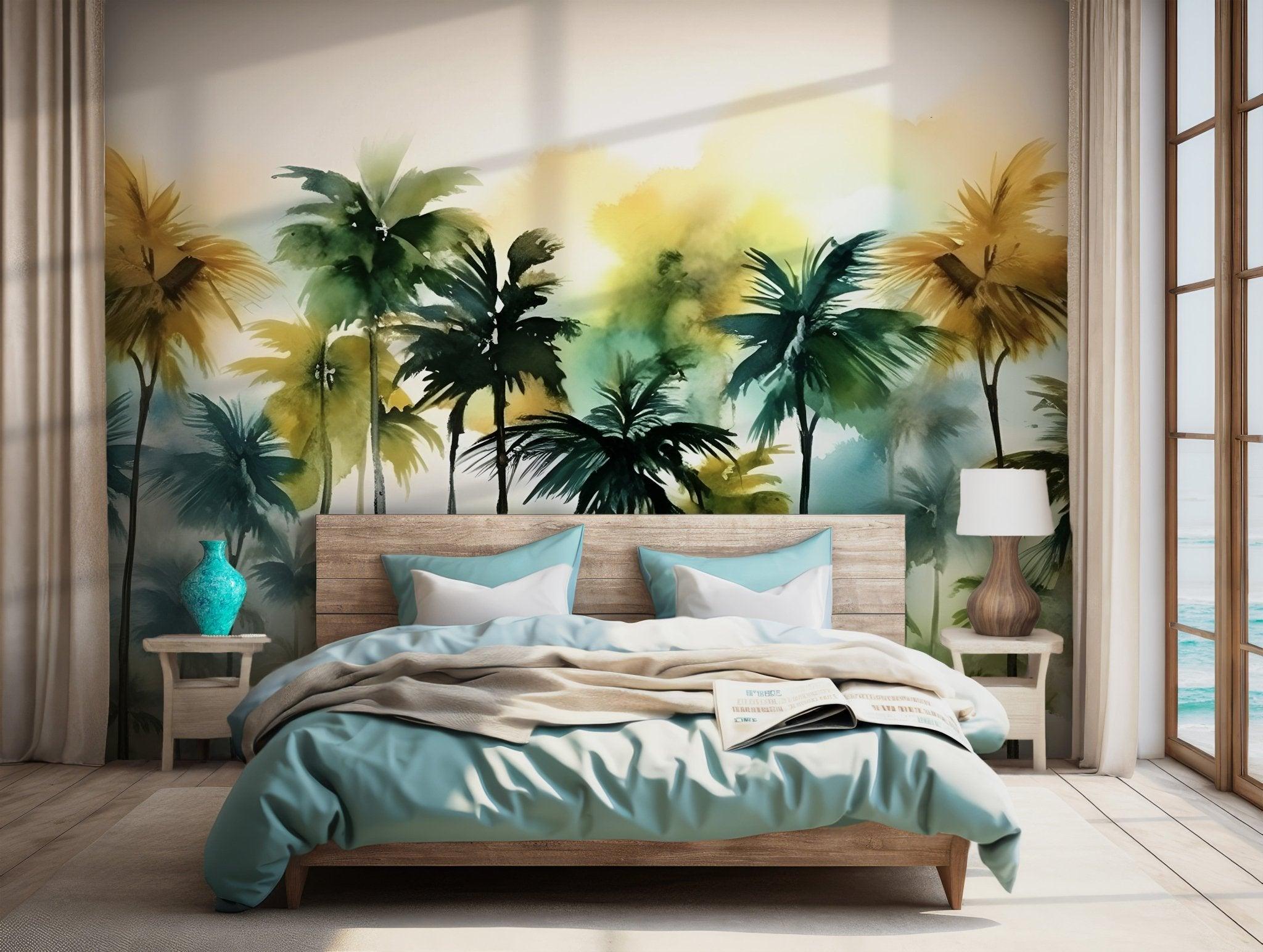 Tropical Sunset Palm Trees Wallpaper - Peel and Stick Mural Self Adhesive BV105