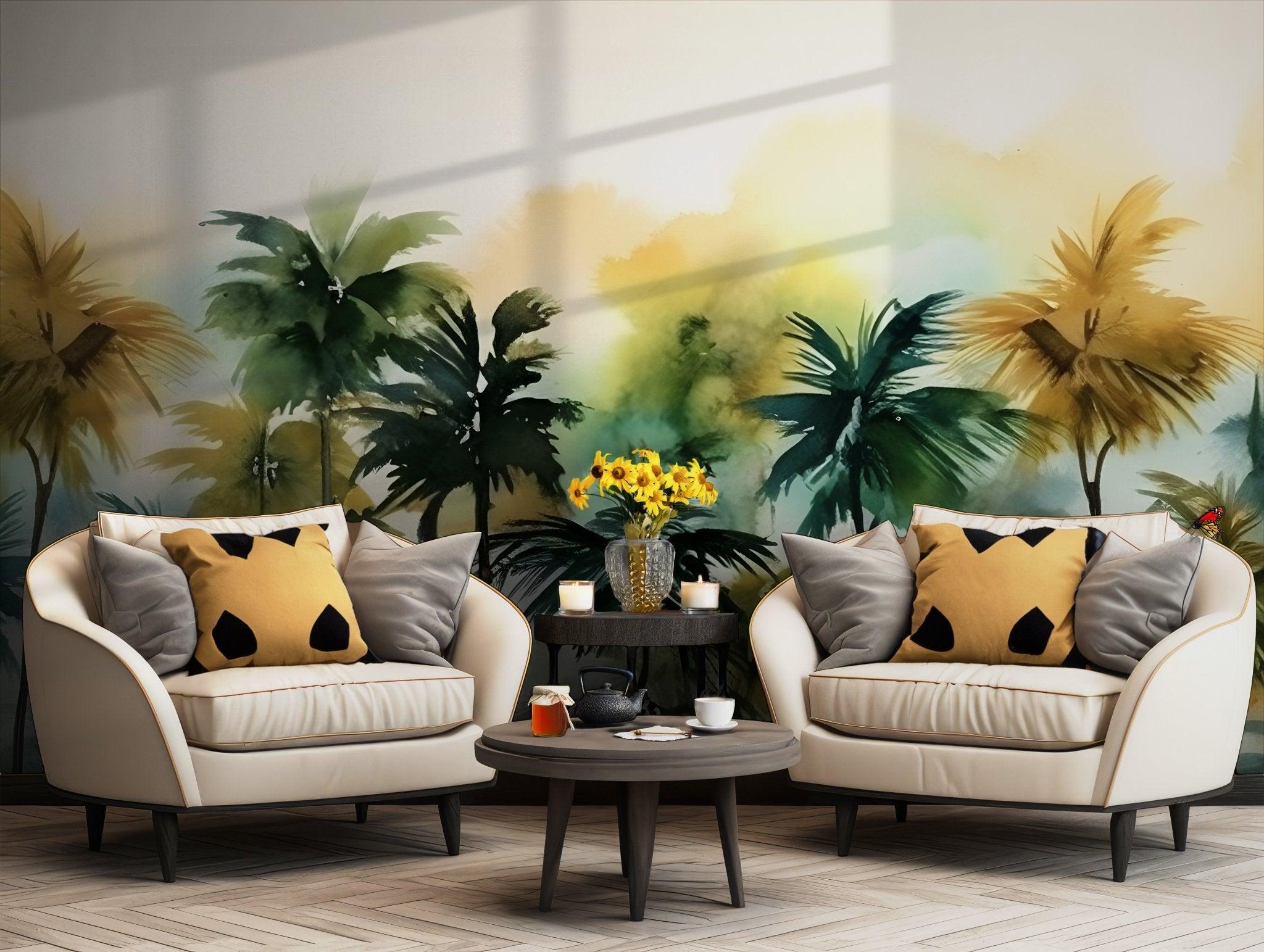 Tropical Sunset Palm Trees Wallpaper - Peel and Stick Mural Self Adhesive BV105