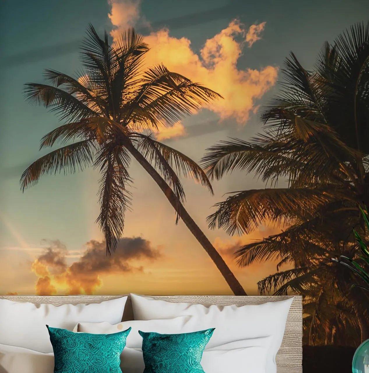 Tropical Sunset Removable Vinyl Mural - Peel and Stick Sunset wallpaper BV152