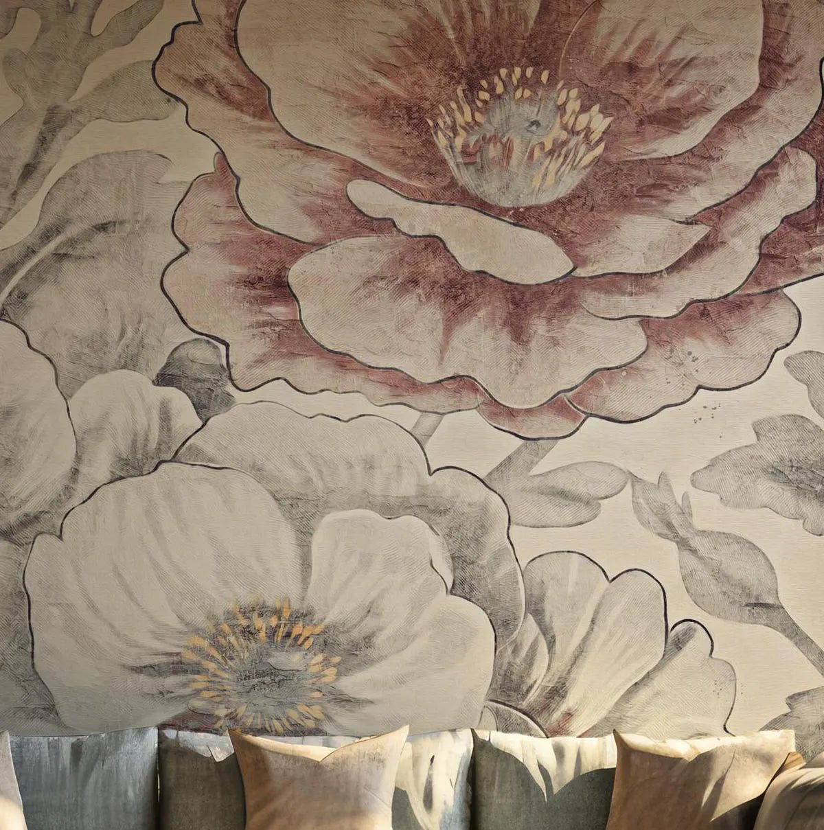 Vintage Floral Peony Wallpaper - Self Adhesive Peel and Stick Wall Mural - Botanical Effect BV270