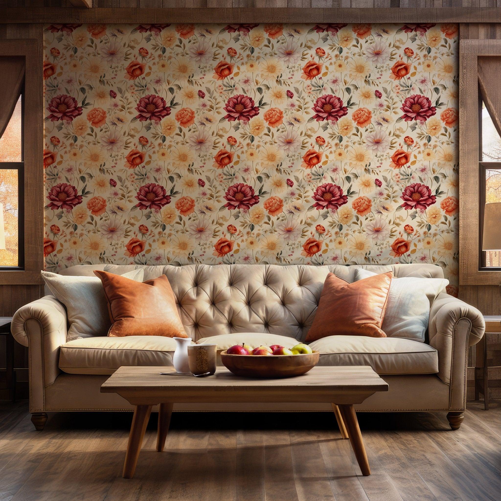 Vintage Floral Watercolor Wallpaper - Peel and Stick Self Adhesive Botanical Flowers BV172