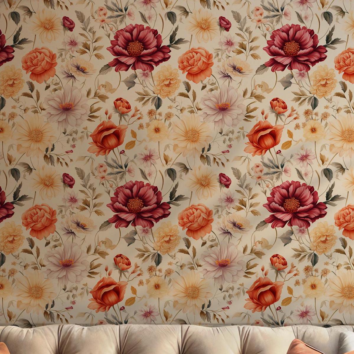 Vintage Floral Watercolor Wallpaper - Peel and Stick Self Adhesive Botanical Flowers BV172