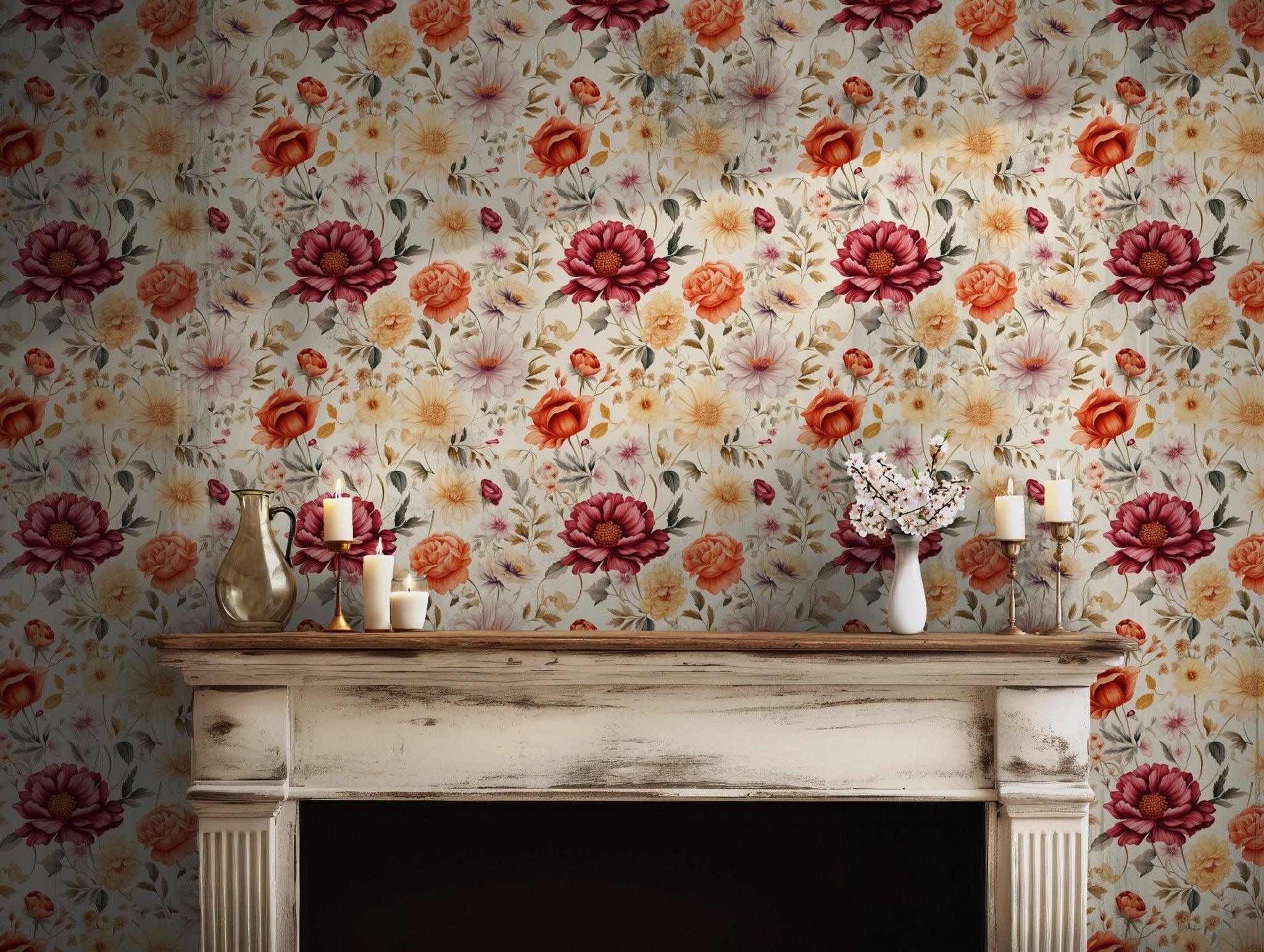 Vintage Floral Watercolor Wallpaper - Peel and Stick Self Adhesive Botanical Flowers BV172