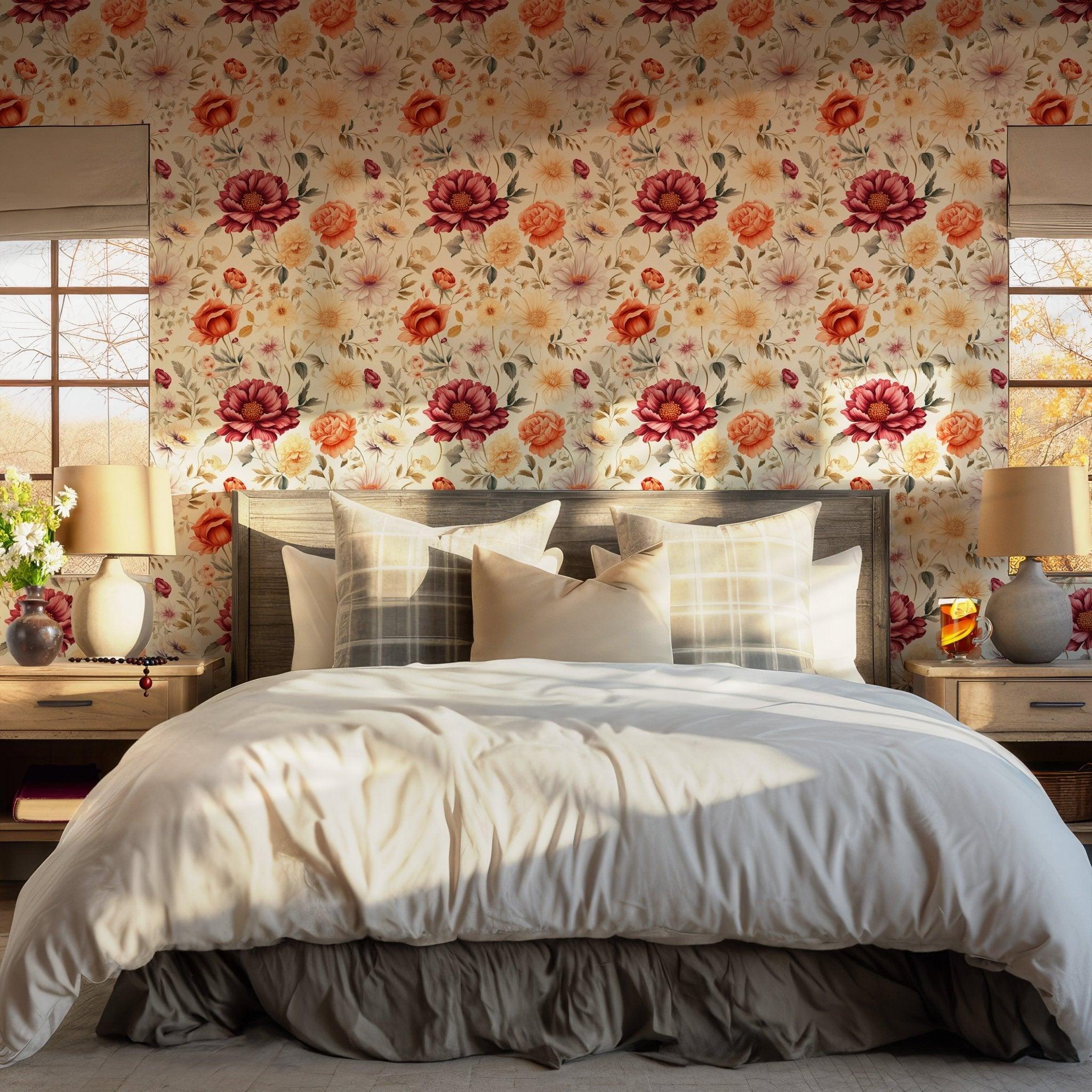 Vintage Floral Watercolor Wallpaper - Peel and Stick Self Adhesive Botanical Flowers BV172