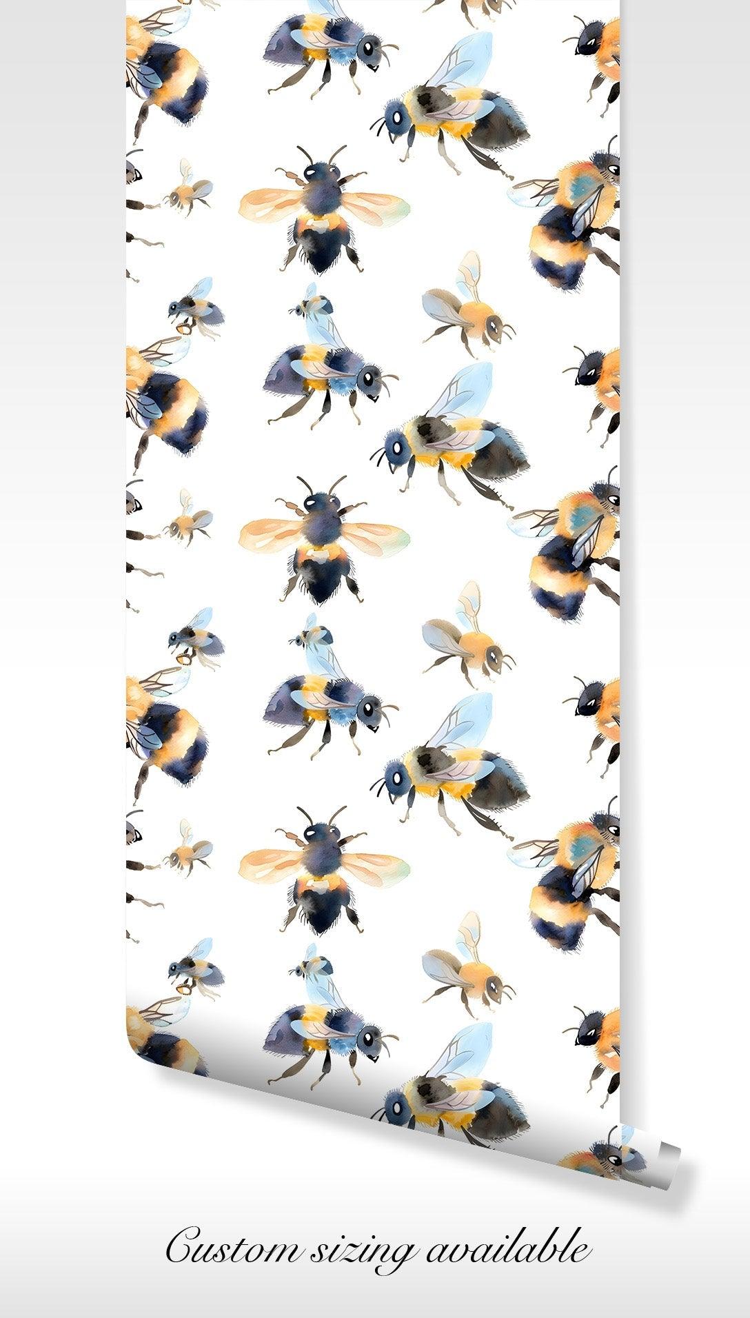 Watercolor Bumblebee Wallpaper - Self Adhesive Peel and Stick - Bee for Kids Rooms Nursery BV132