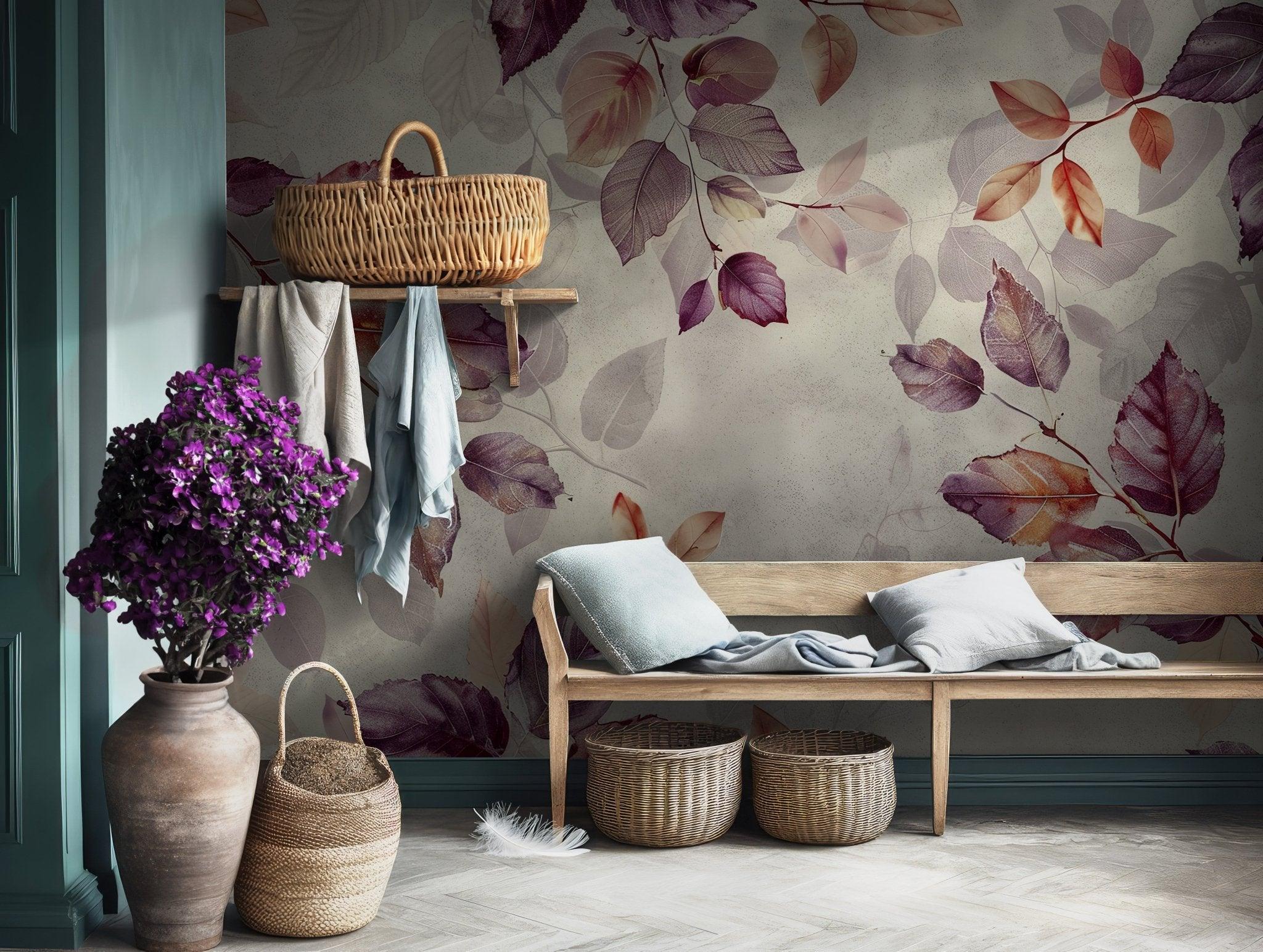 Leaves Wallpaper - Peel and Stick Mural - Eucalyptus Kids Floral Watercolor Nursery BV119