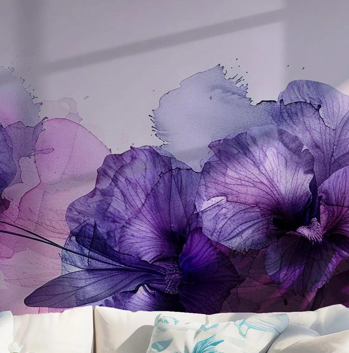 Purple Floral Removable Wallpaper - Peel and Stick Wall Mural - Violet Floral Nature Girl Nursery BV110