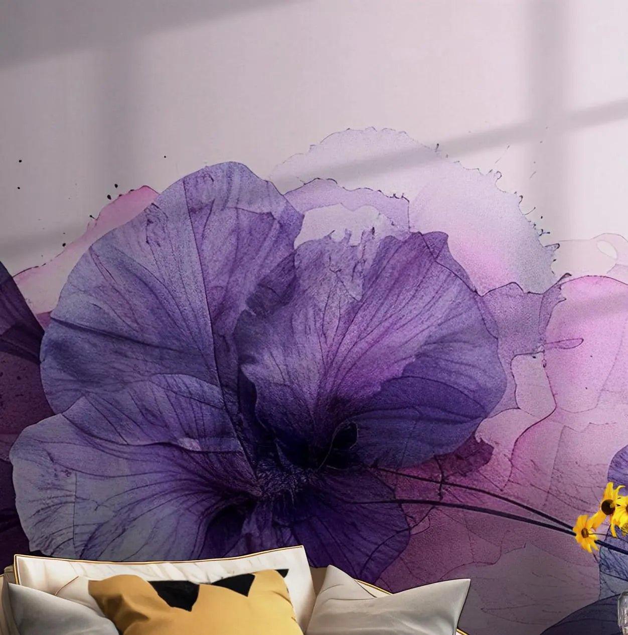 Purple Floral Removable Wallpaper - Peel and Stick Wall Mural - Violet Floral Nature Girl Nursery BV110