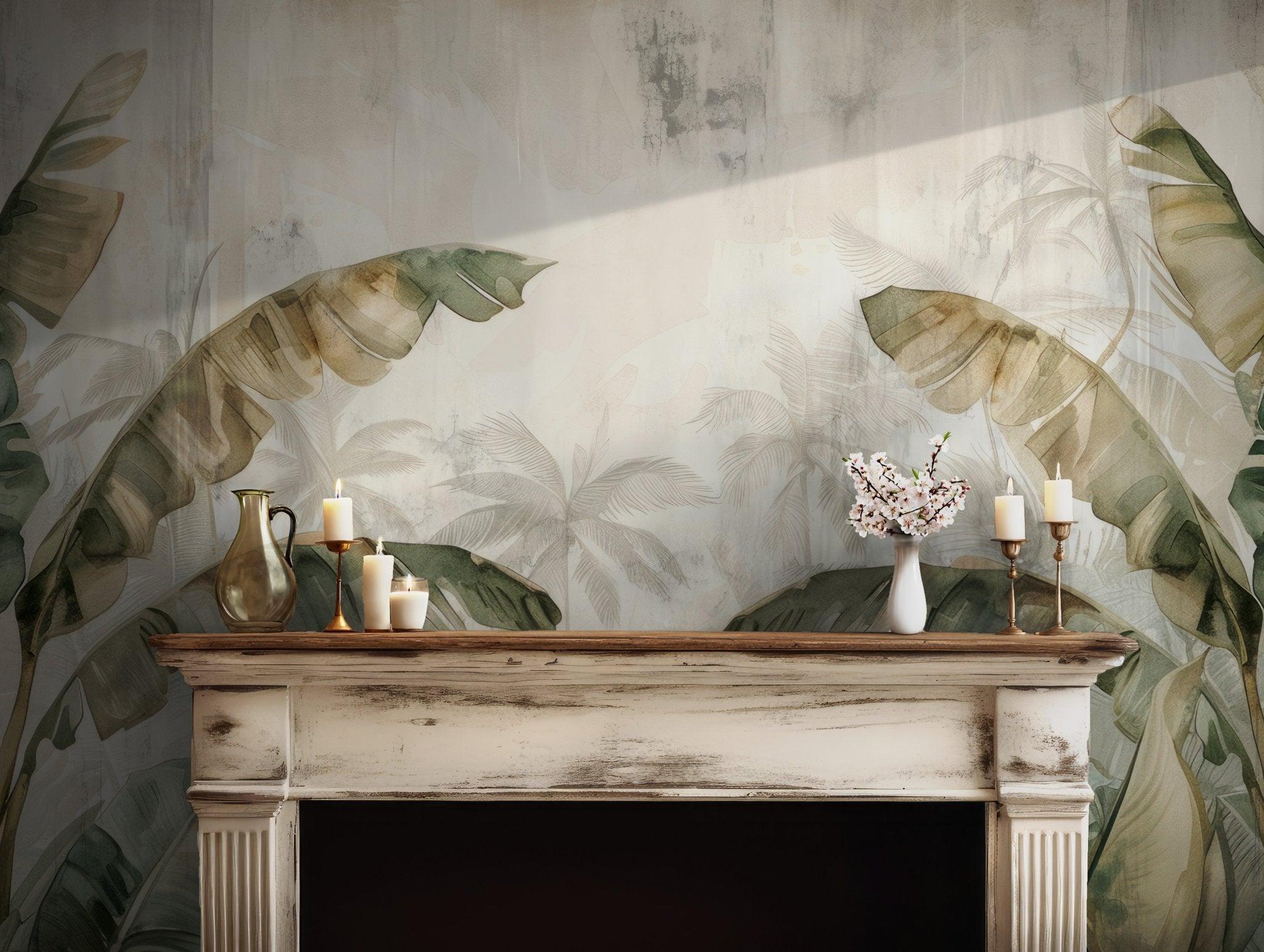 Botanical Palm Tropical Wallpaper - Peel and Stick Wall Mural - Green Leaves Nature Removable BV102