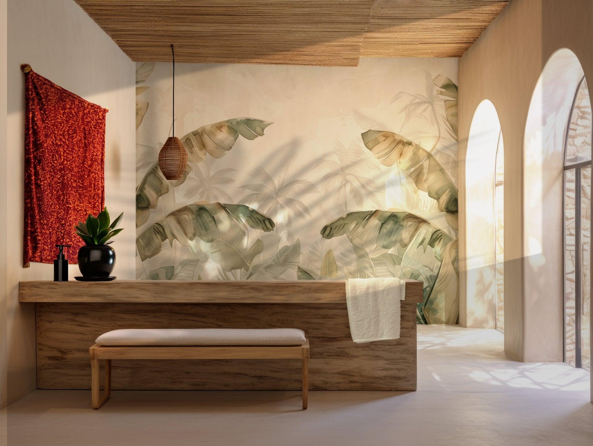 Botanical Palm Tropical Wallpaper - Peel and Stick Wall Mural - Green Leaves Nature Removable BV102
