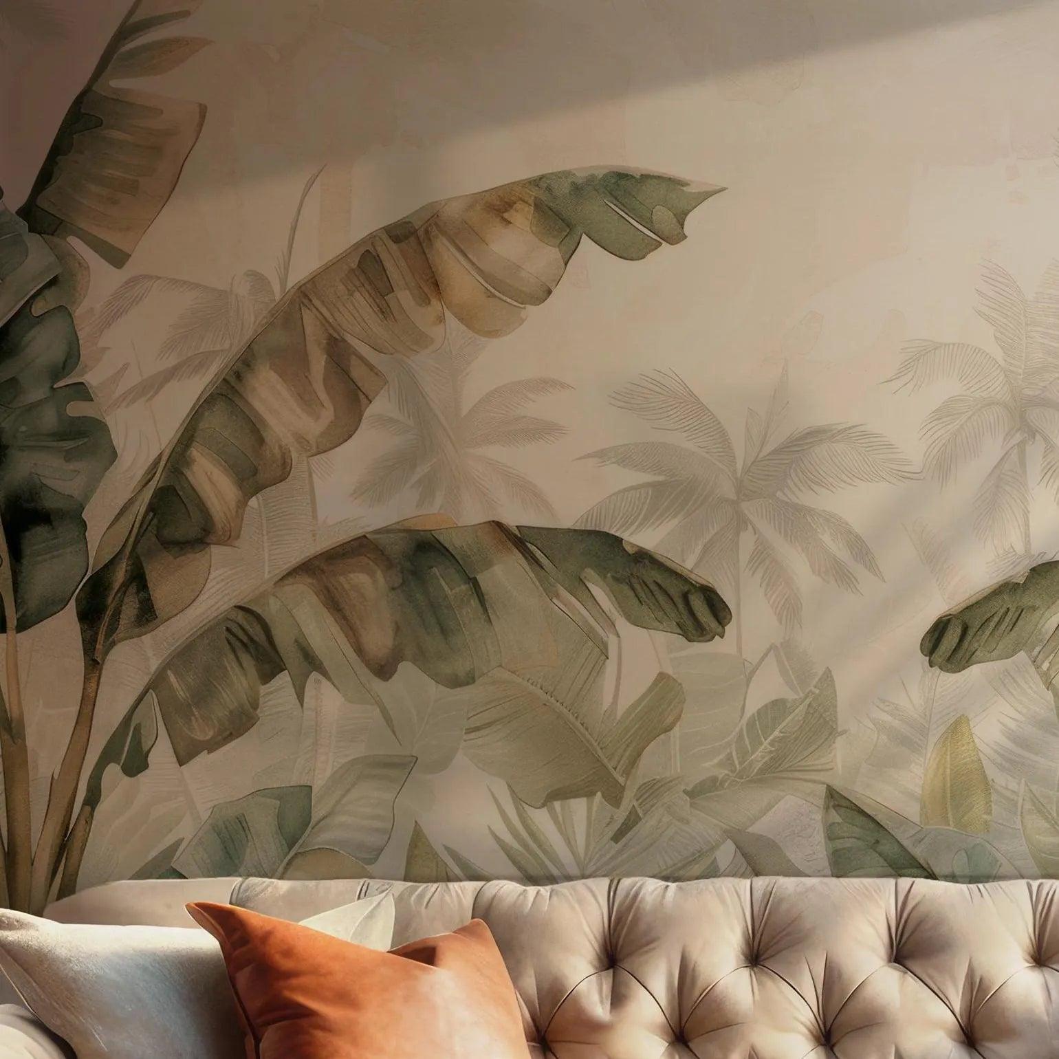 Botanical Palm Tropical Wallpaper - Peel and Stick Wall Mural - Green Leaves Nature Removable BV102