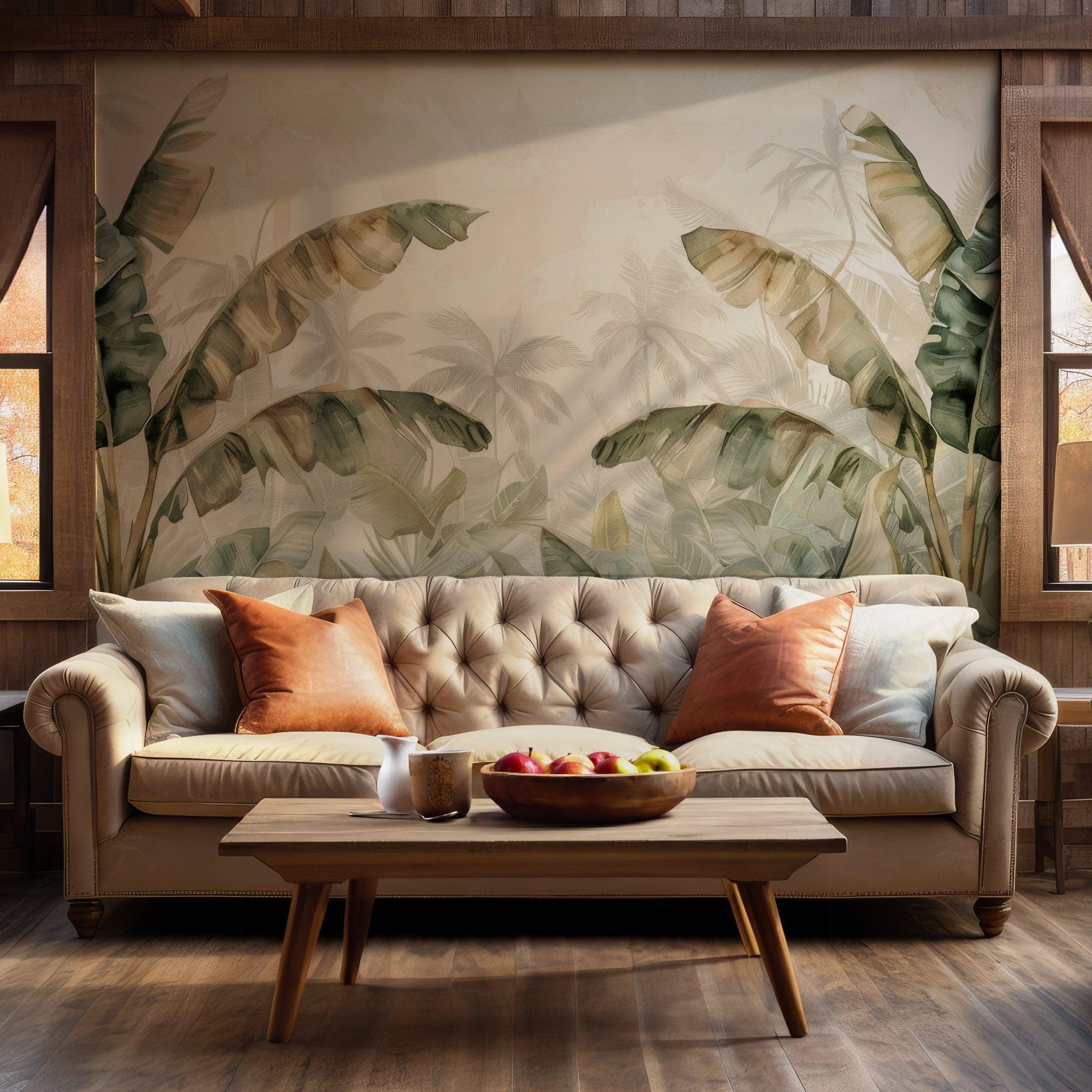 Botanical Palm Tropical Wallpaper - Peel and Stick Wall Mural - Green Leaves Nature Removable BV102