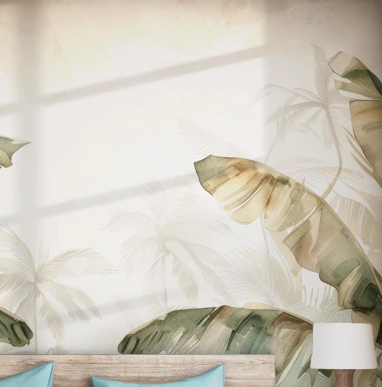 Botanical Palm Tropical Wallpaper - Peel and Stick Wall Mural - Green Leaves Nature Removable BV102
