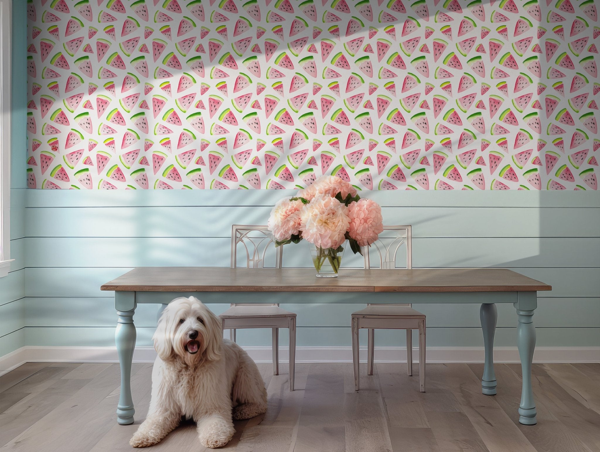 Watercolor Watermelon Fun Peel and Stick Self Adhesive Wallpaper Removable Summer Fruit Fresh Playful BV085