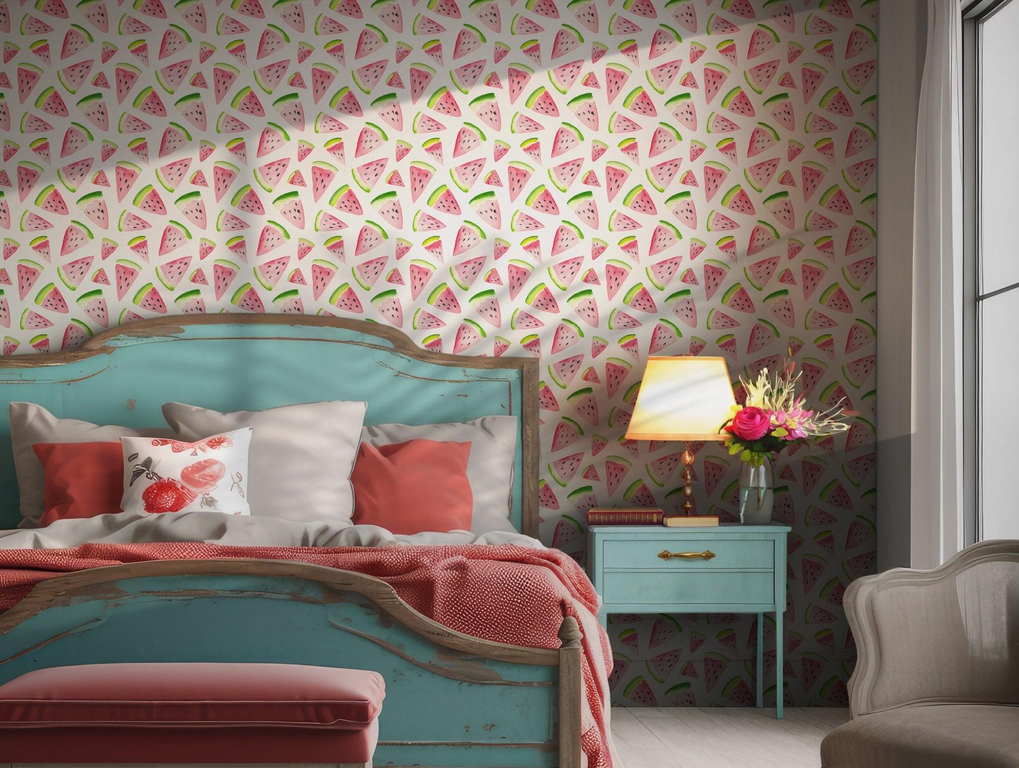 Kitchen Fun Wallpaper - Peel and Stick Self Adhesive - Watermelon Summer Fruit Fresh Playful BV085