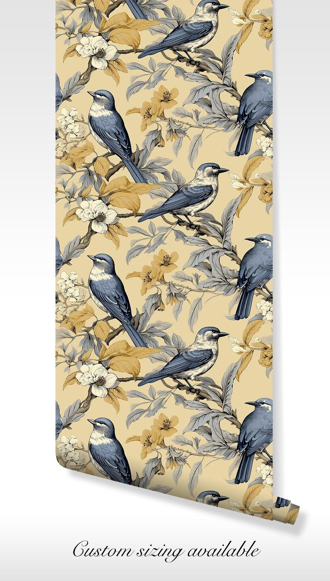 Western Jackdaw Blue White Birds Peel and Stick Self Adhesive Wallpaper Perched on Branches by a Canal Nature BV171 6