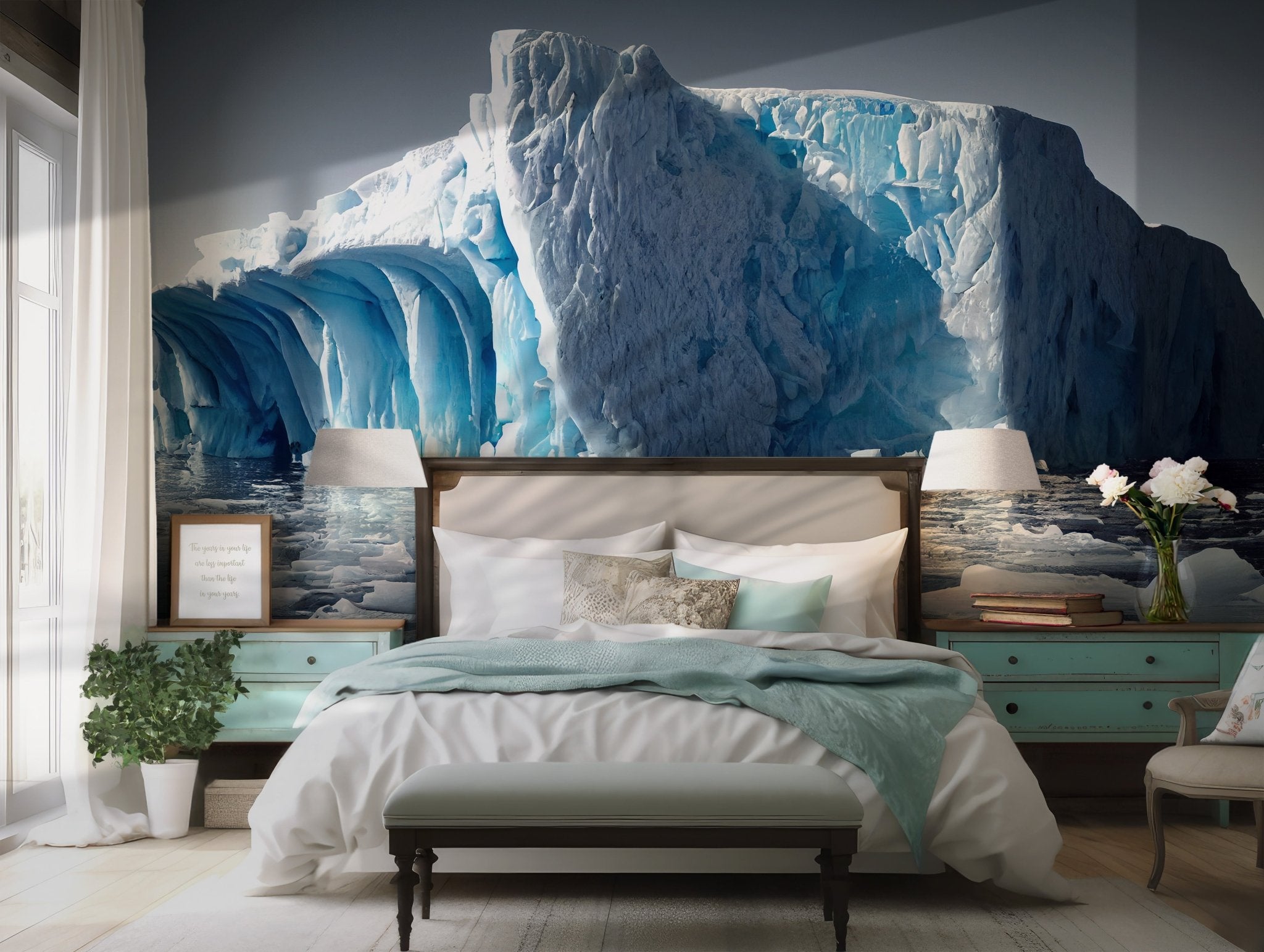 White Icy Blue Majestic Wallpaper - Self Adhesive Peel and Stick Wall Mural - Frozen Glacier Iceberg Landscape Arctic BV269