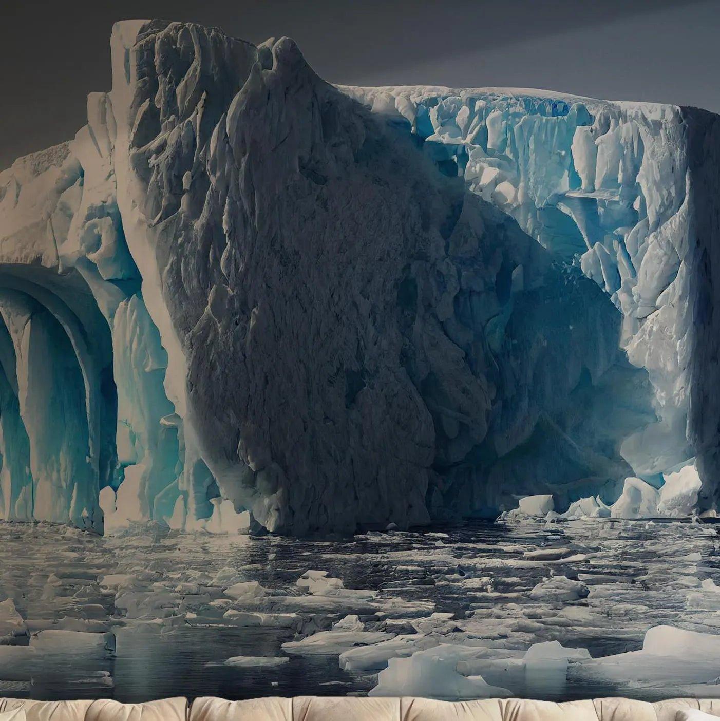 Ice Majestic Wallpaper - Peel and Stick Wall Mural - Frozen Glacier Blue White Iceberg Arctic BV269