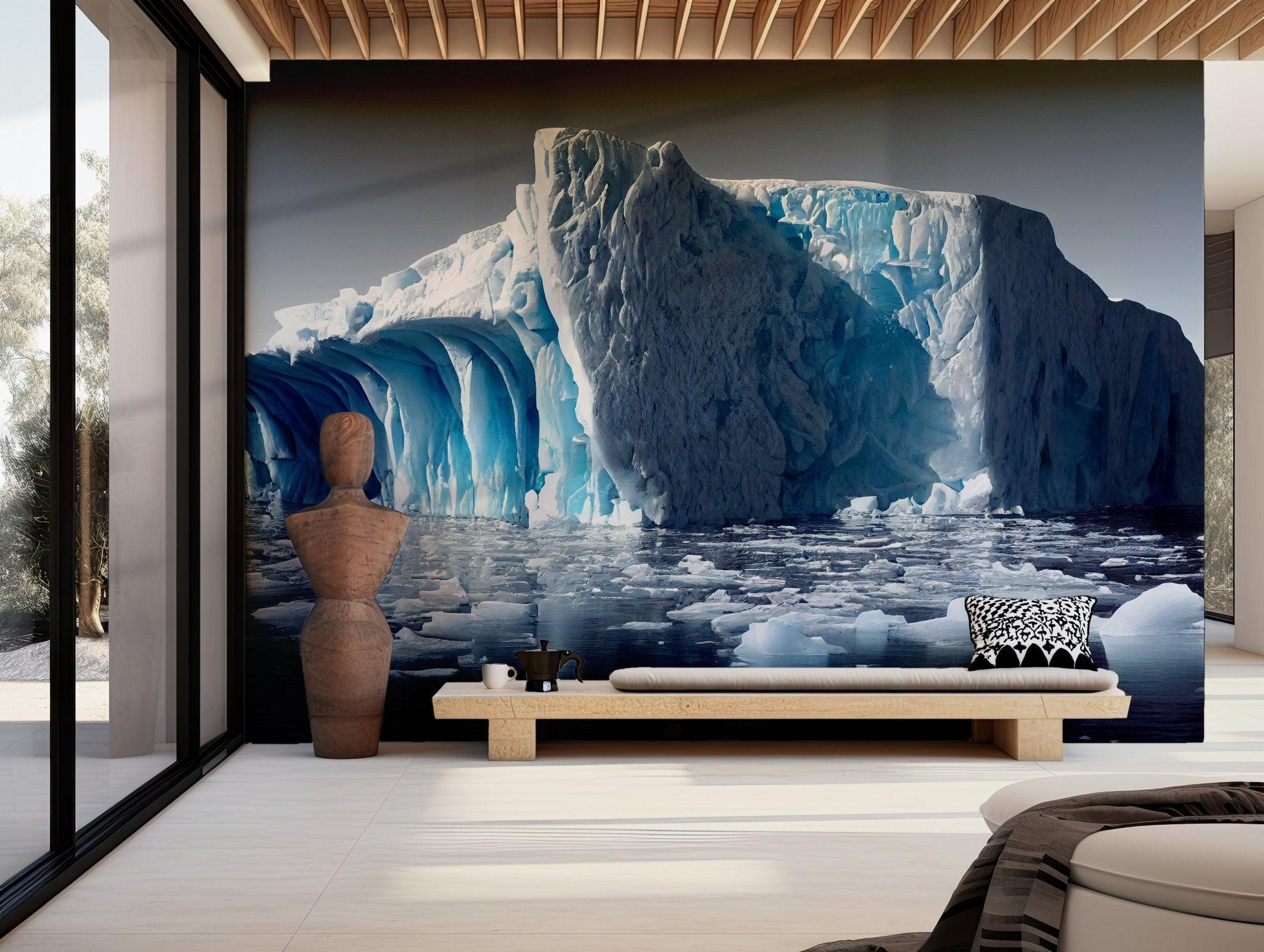 Ice Majestic Wallpaper - Peel and Stick Wall Mural - Frozen Glacier Blue White Iceberg Arctic BV269