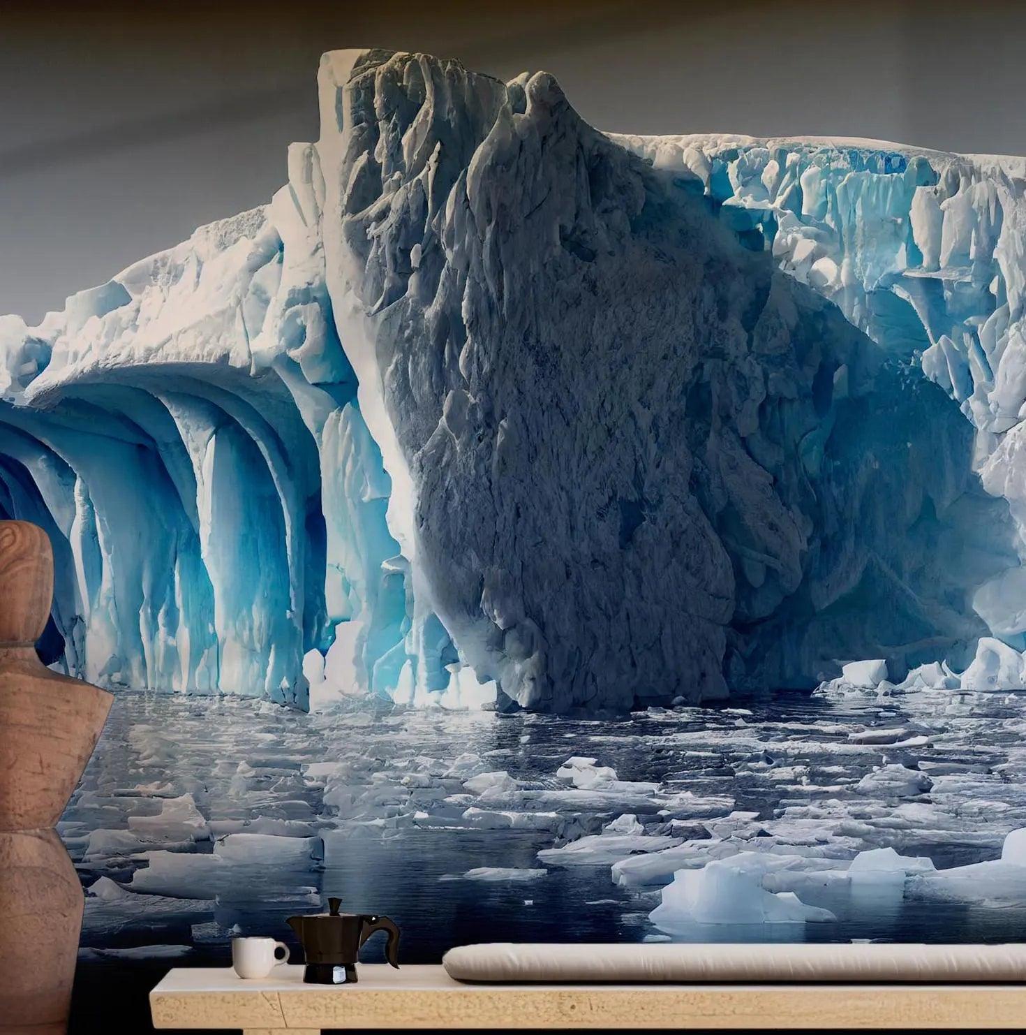 Ice Majestic Wallpaper - Peel and Stick Wall Mural - Frozen Glacier Blue White Iceberg Arctic BV269