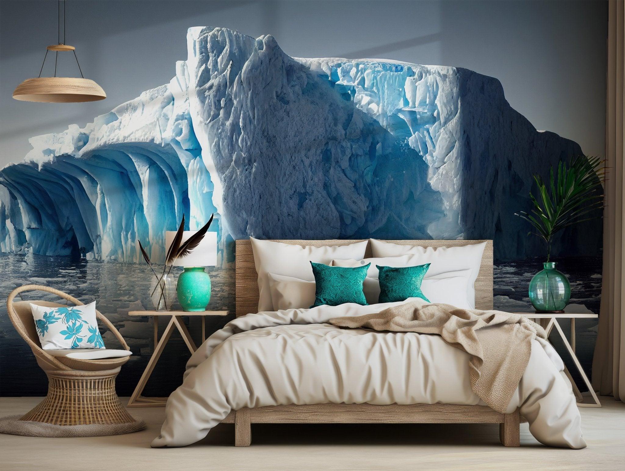 Ice Majestic Wallpaper - Peel and Stick Wall Mural - Frozen Glacier Blue White Iceberg Arctic BV269