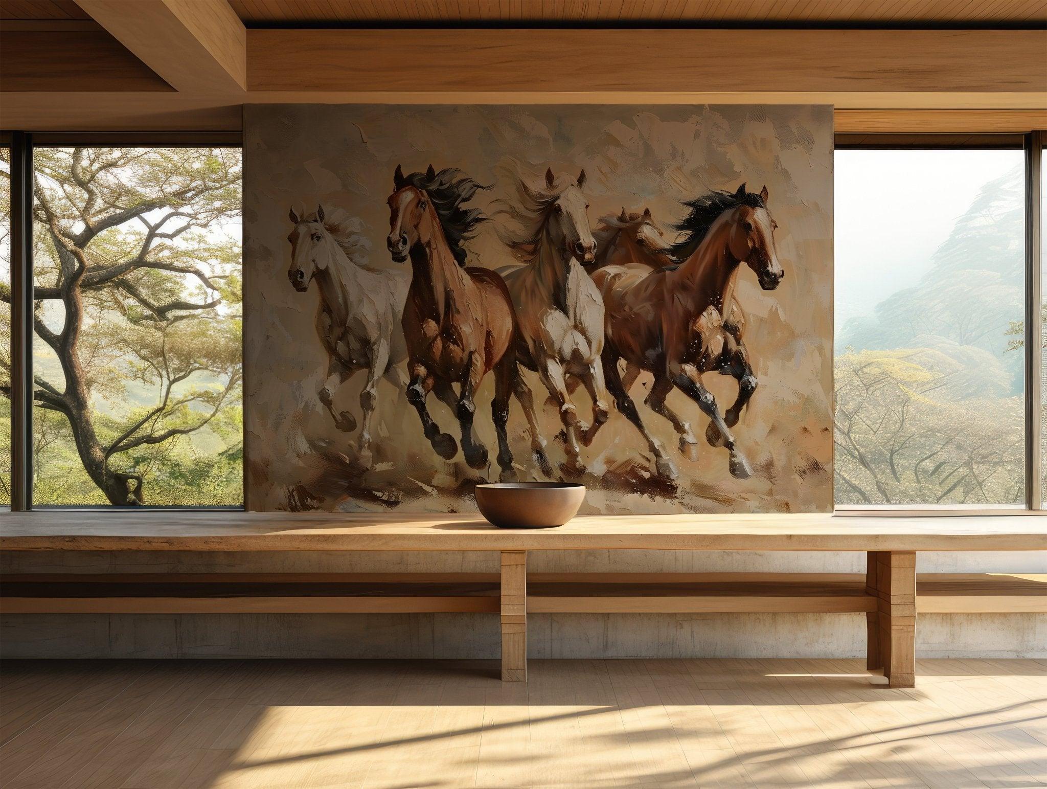 Wild Horse Wallpaper - Self Adhesive Peel and Stick Wall Mural - Animal Equine Horses Running Barn BV179
