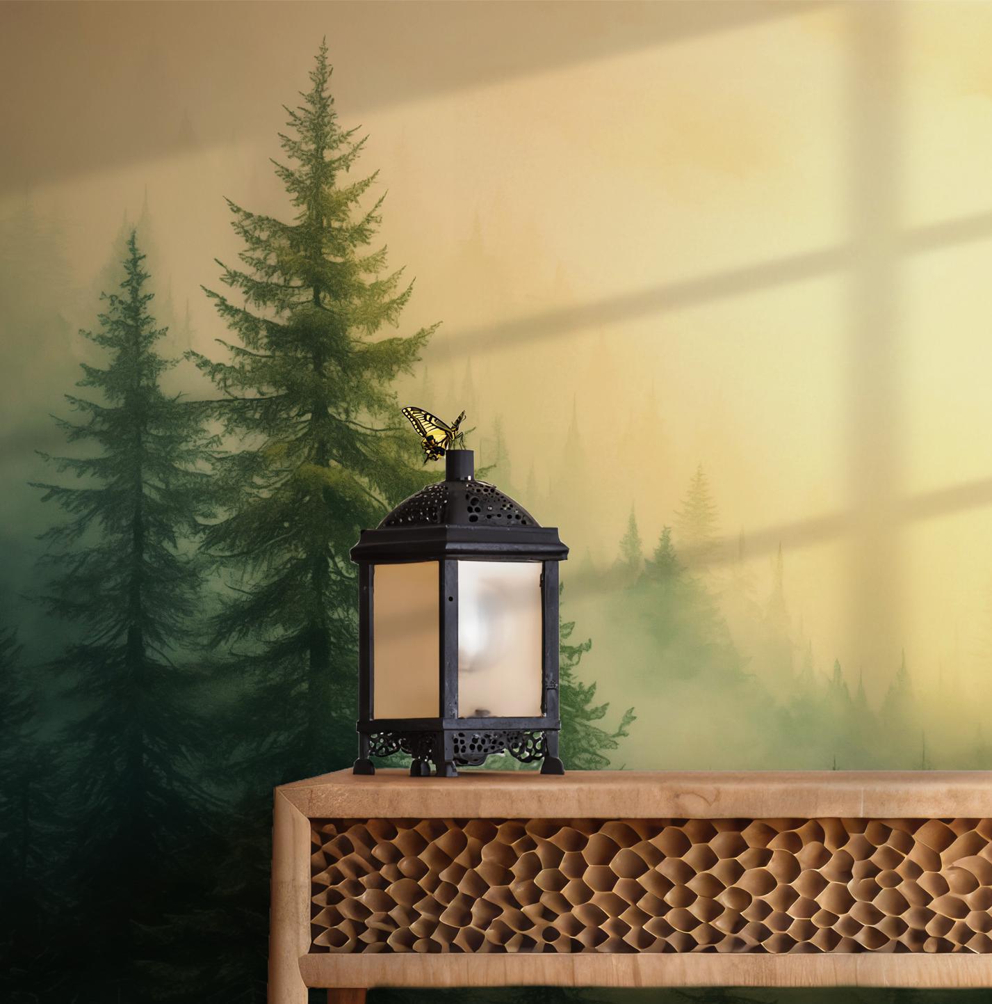 Woodland Forest Wallpaper - Peel and Stick Wall Mural - Fairy Pine Tree Watercolor Kids Nursery BV106