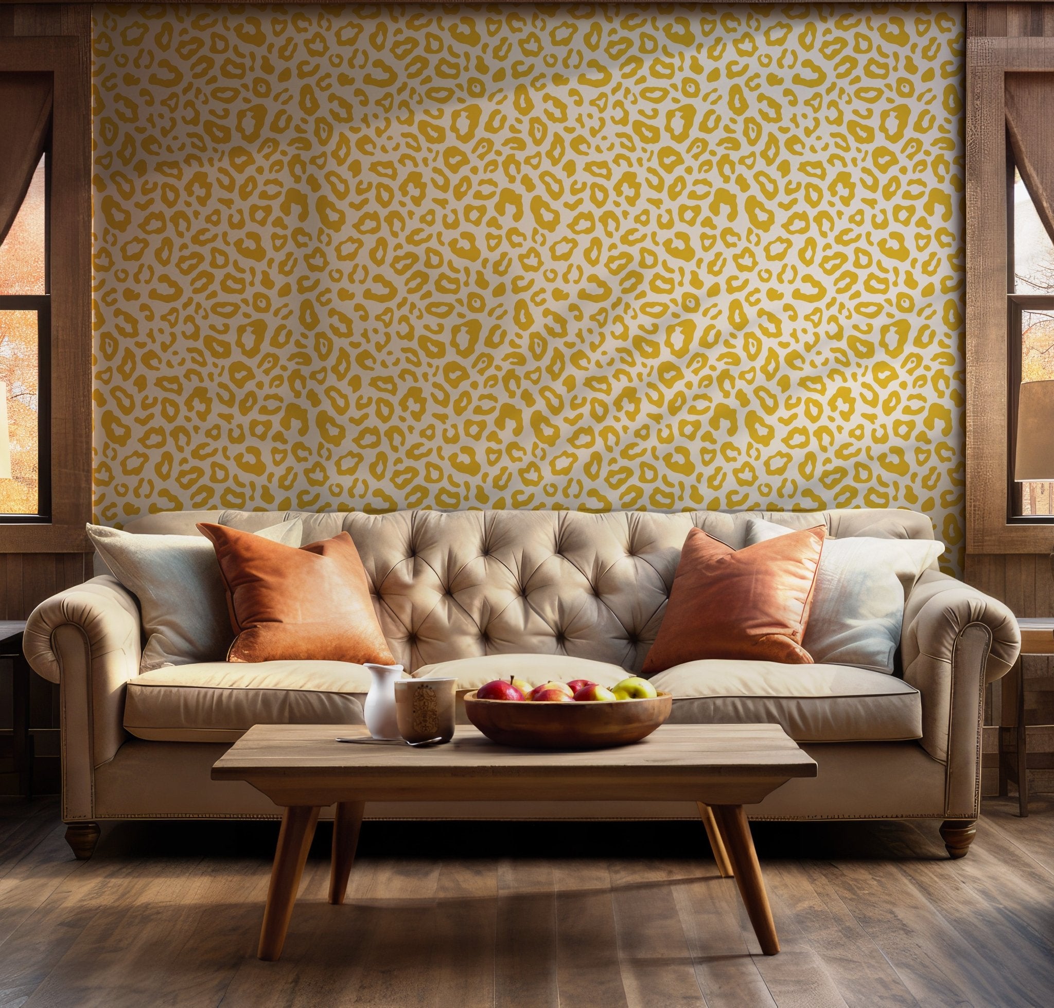 Yellow Leopard Cheetah Wallpaper - Self Adhesive Peel and Stick - Africa Savanna Abstract Animal Pattern Safari BV226