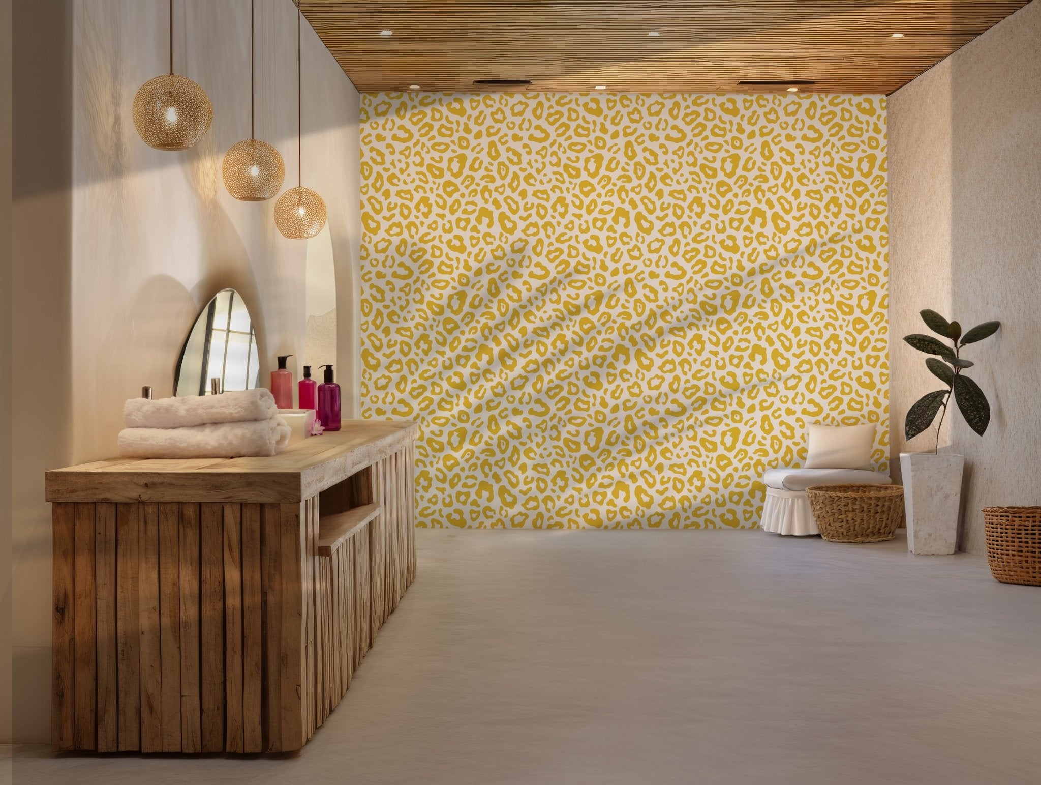 Yellow Leopard Cheetah Wallpaper - Self Adhesive Peel and Stick - Africa Savanna Abstract Animal Pattern Safari BV226