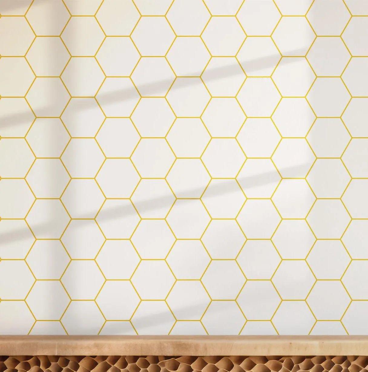 Yellow Hexagon Boho Wallpaper - Self Adhesive Peel and Stick - Honeycomb Chic Stylish Bee Hive BV222