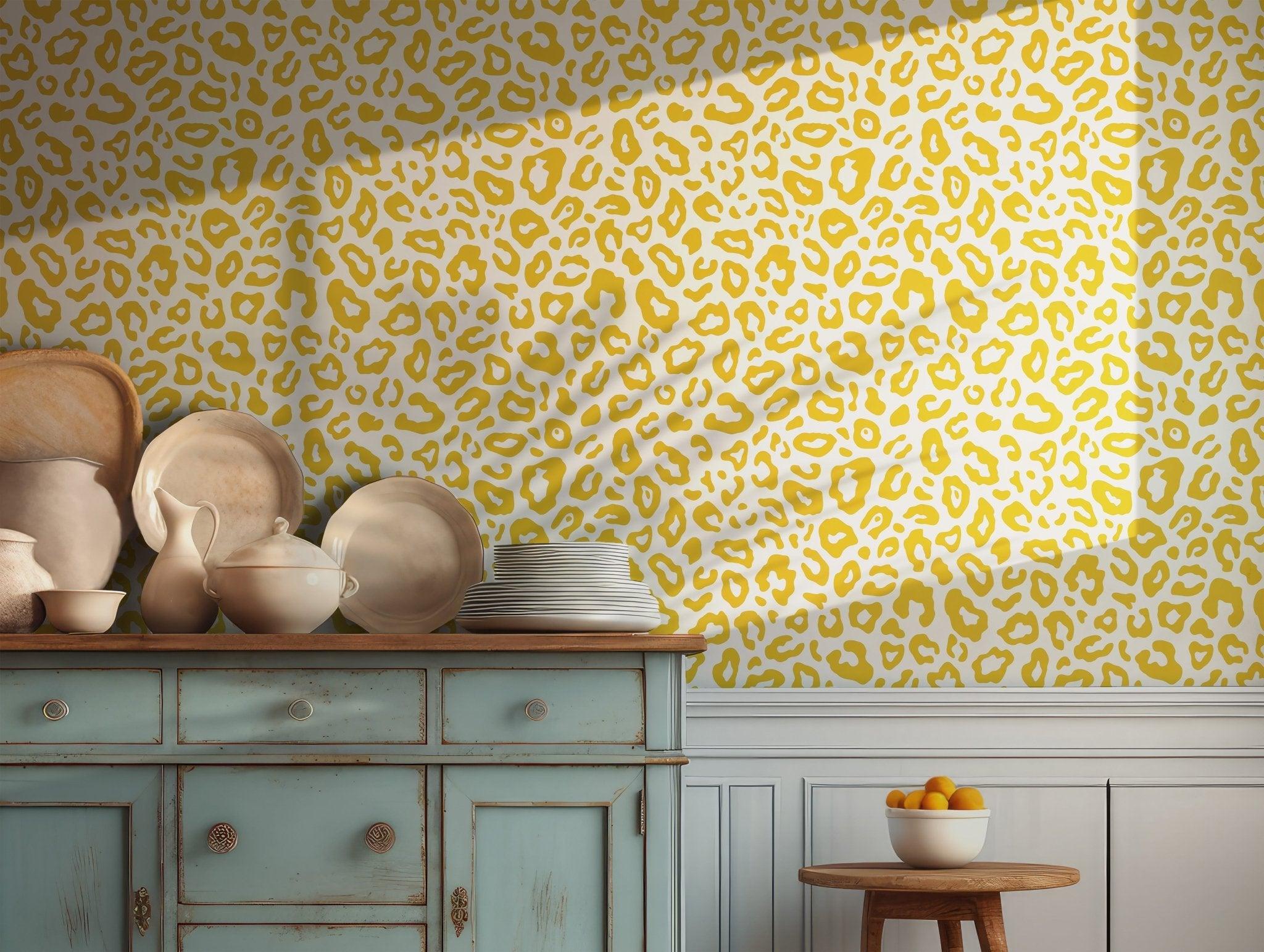 Yellow Leopard Cheetah Wallpaper - Self Adhesive Peel and Stick - Africa Savanna Abstract Animal Pattern Safari BV226