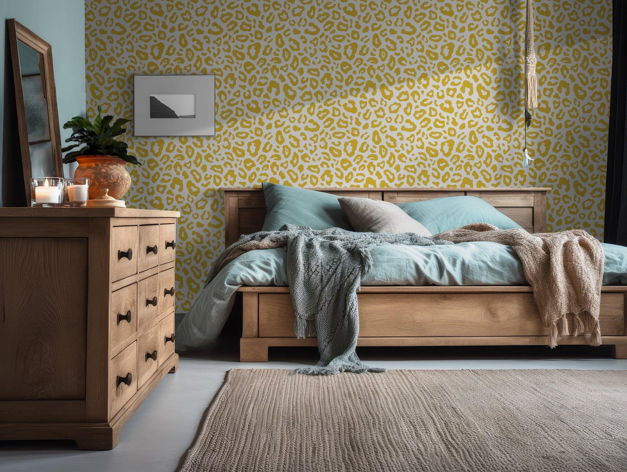 Yellow Leopard Cheetah Wallpaper - Self Adhesive Peel and Stick - Africa Savanna Abstract Animal Pattern Safari BV226