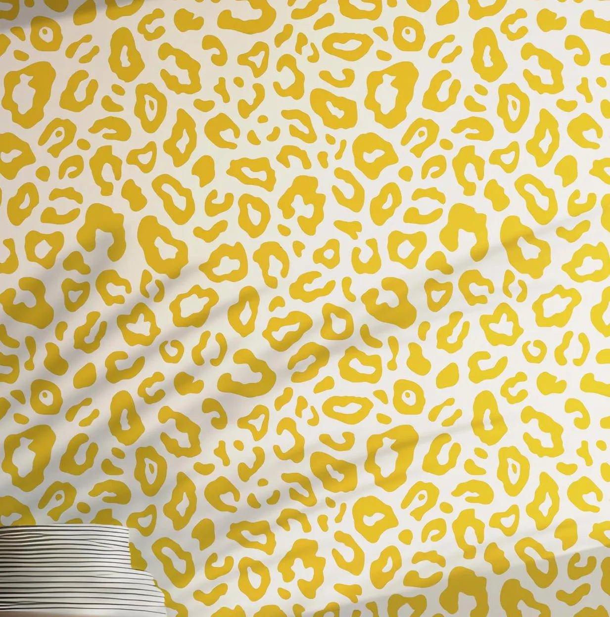 Yellow Leopard Cheetah Wallpaper - Self Adhesive Peel and Stick - Africa Savanna Abstract Animal Pattern Safari BV226